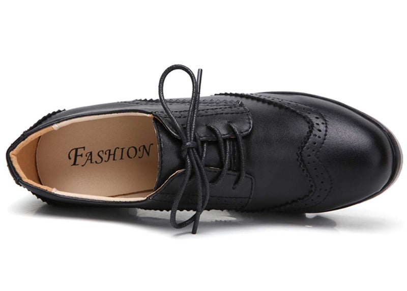 DADAWEN Women's Classic T-Strap Platform Mid-Heel Square Toe Oxfords Dress Shoes Black US Size 7 - Image 5